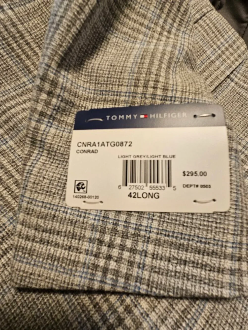 Tommy Hilfiger Conrad Blazer Light Grey Blue Plaid‎ Stretch $295